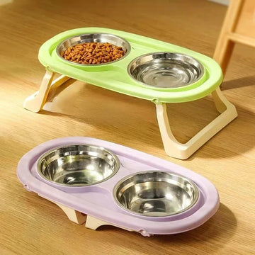 Foldable Cat Bowl Double  Stainless Steel