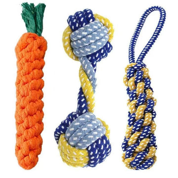Dog Chew Toy Set Carrot Rope Dumbbell