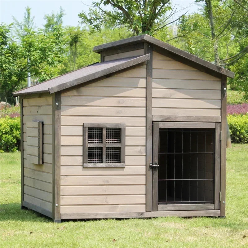 Solid Wooden Dog House Outdoor Double Top