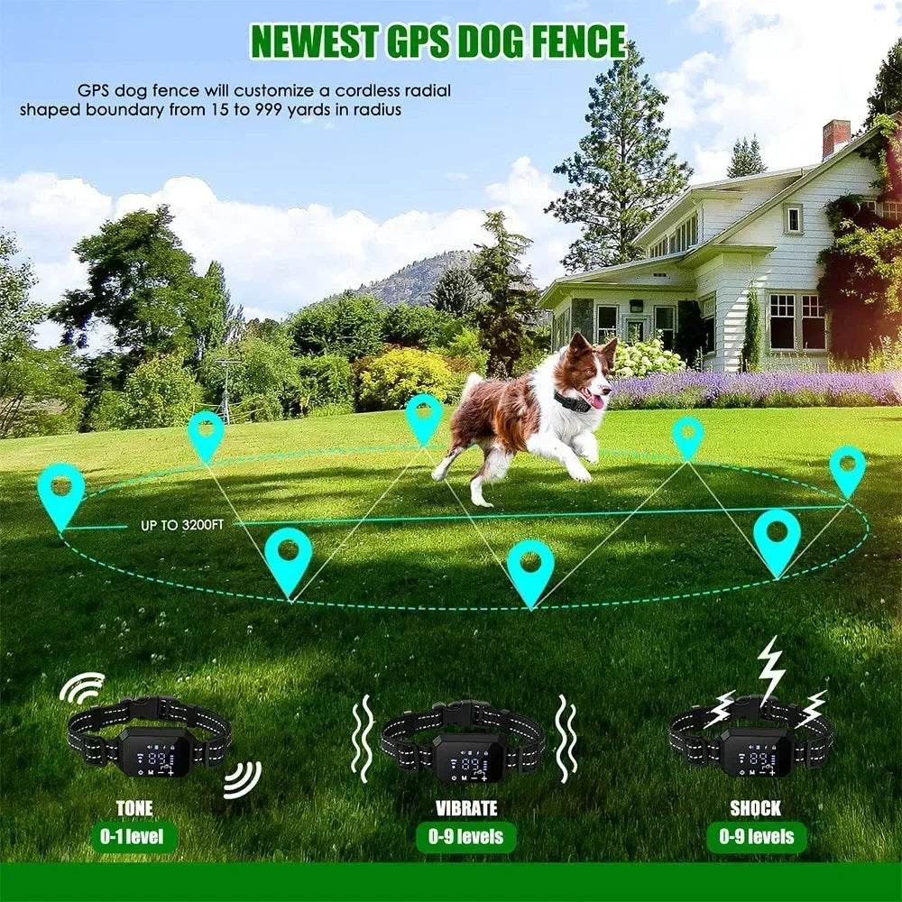 Electric Shock Vibrate GPS Wireless Dog Adjustable Collar