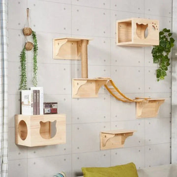 Solid Wood Wall Mounted Cat Climbing Frame